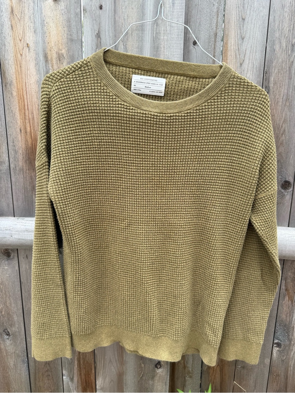 Rei Cooperative Olive Green Waffle Crewneck Sweater